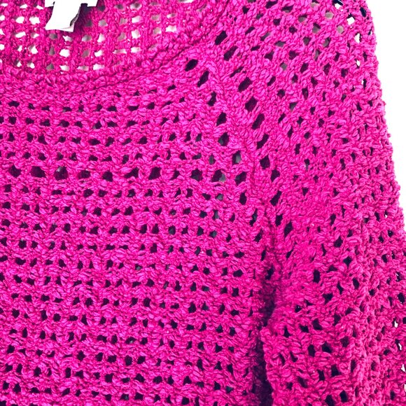 CHICO’S SWEATER Open Weave 3/4 Raglan Sleeves Pink M/L - Picture 7 of 10